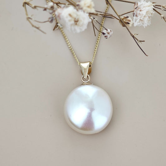 9ct Gold Baroque Coin Pearl Necklace White Pearl Necklace Gift