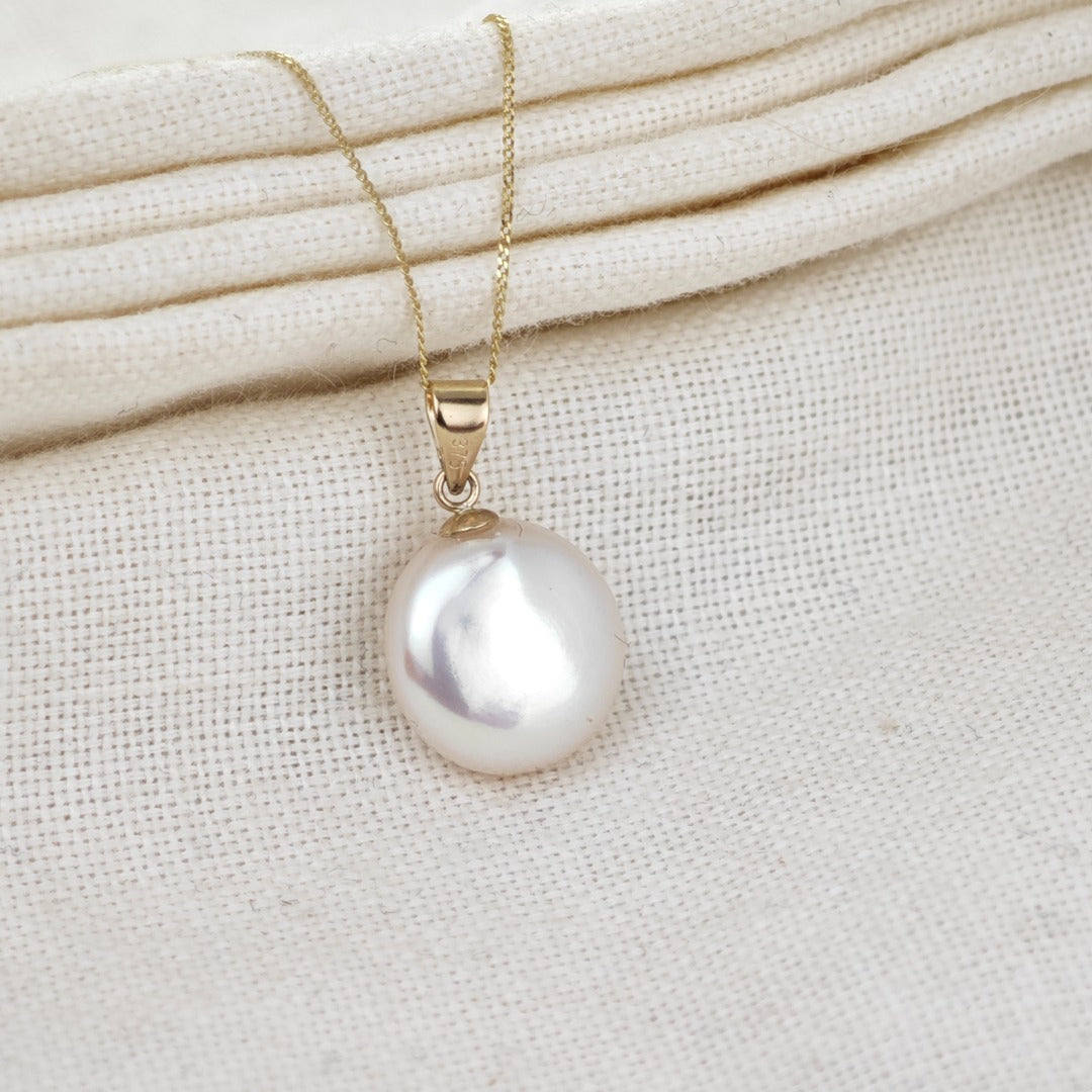 9ct Gold Baroque Coin Pearl Necklace White Pearl Necklace Gift