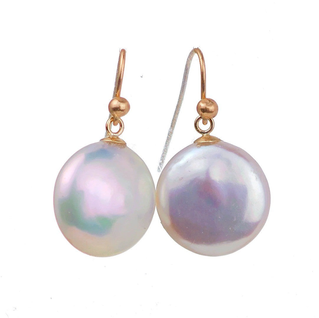 9ct Gold Baroque Coin Pearl Dangle Earrings
