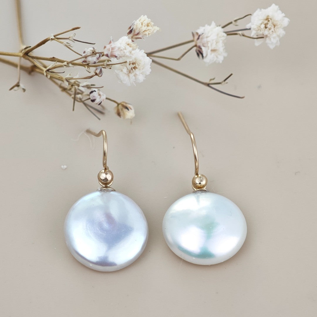 9ct Gold Baroque Coin Pearl Dangle Earrings