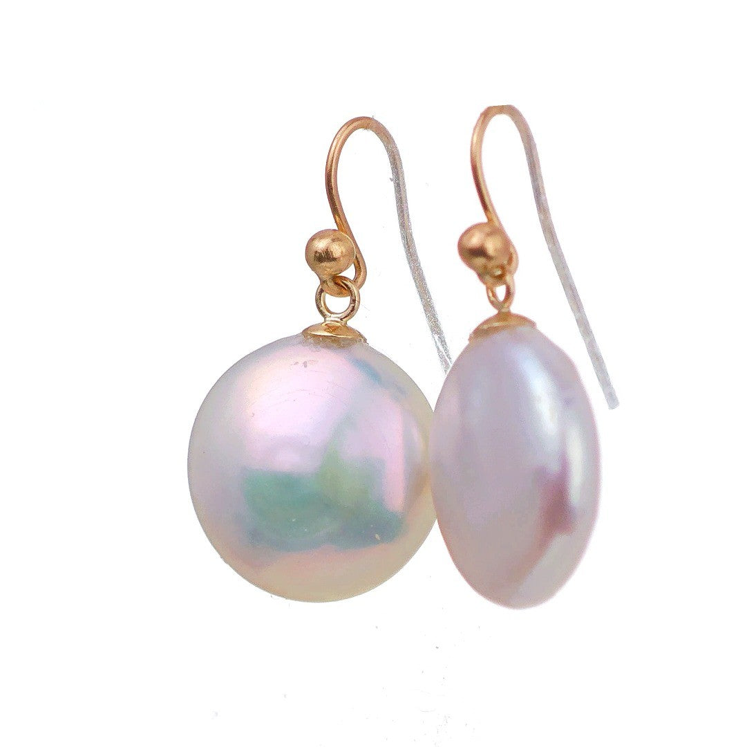 9ct Gold Baroque Coin Pearl Dangle Earrings