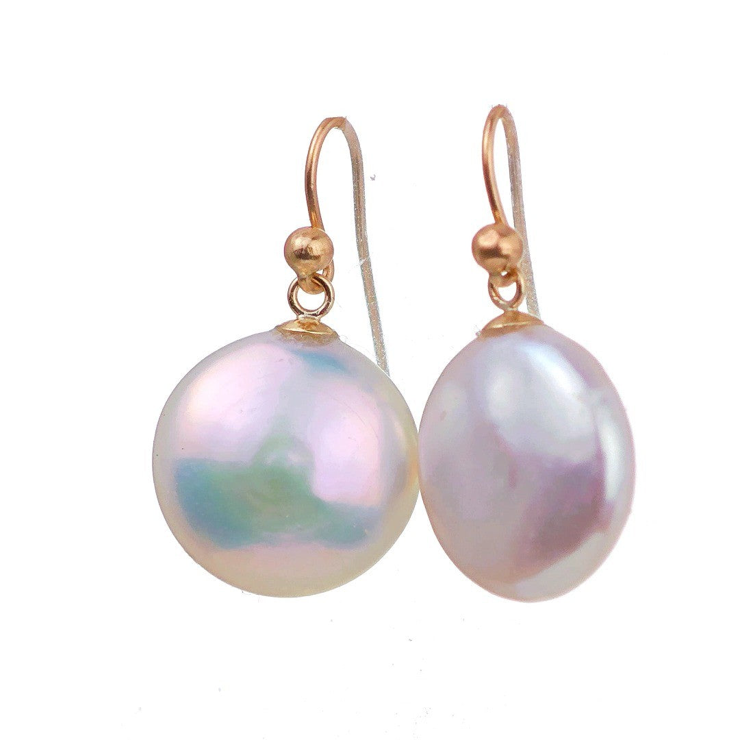 9ct Gold Baroque Coin Pearl Dangle Earrings