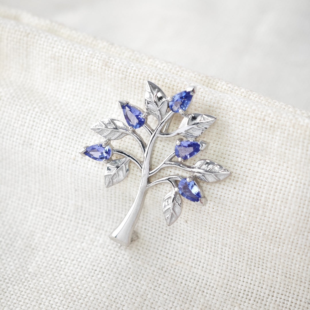 Tanzanite Tree of Life Brooch in Sterling Silver