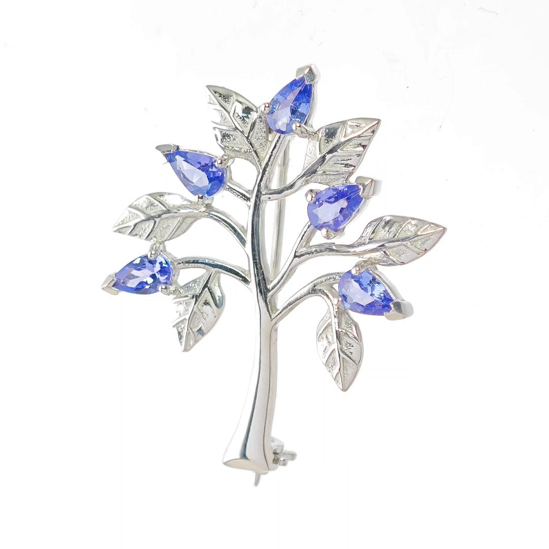Tanzanite Tree of Life Brooch Sterling Silver Boxed Gift