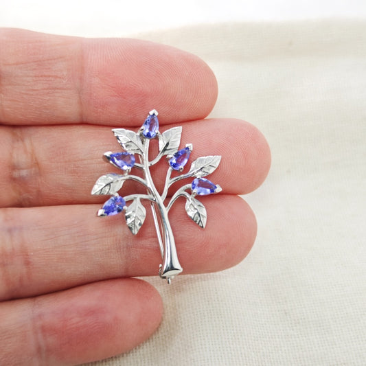 Tanzanite Tree of Life Brooch in Sterling Silver