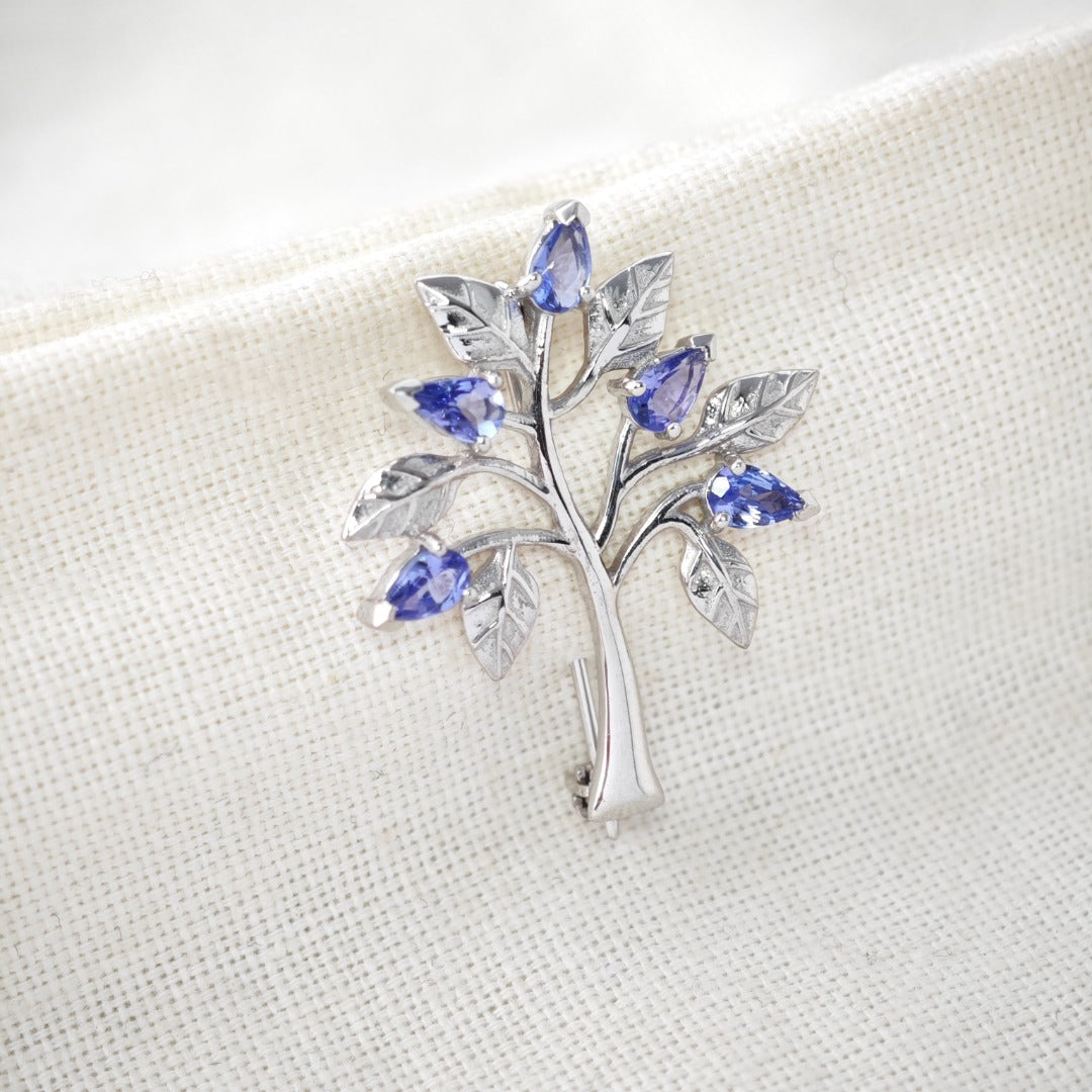 Tanzanite Tree of Life Brooch Sterling Silver Boxed Gift
