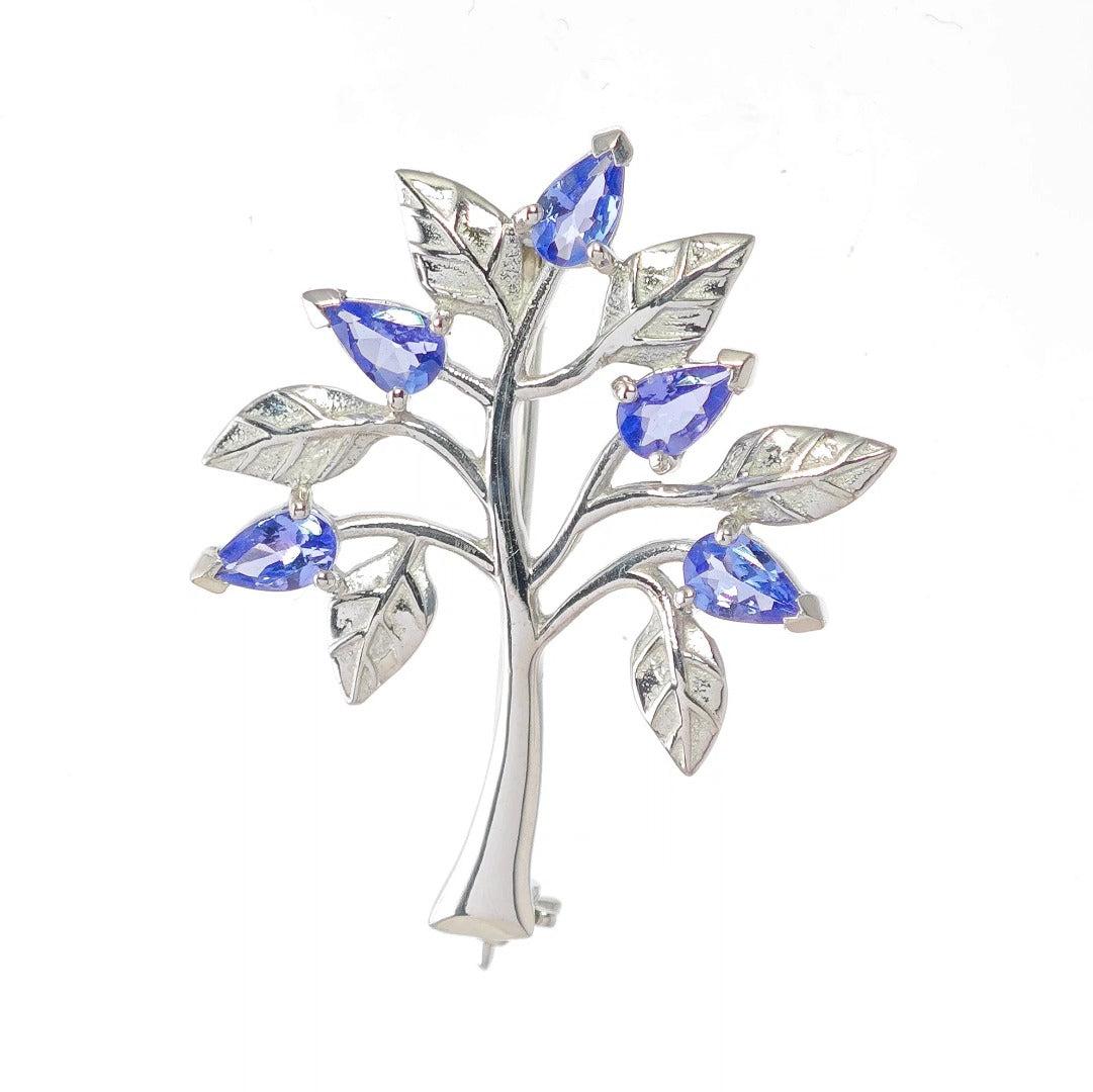 Tanzanite Tree of Life Brooch Sterling Silver Boxed Gift