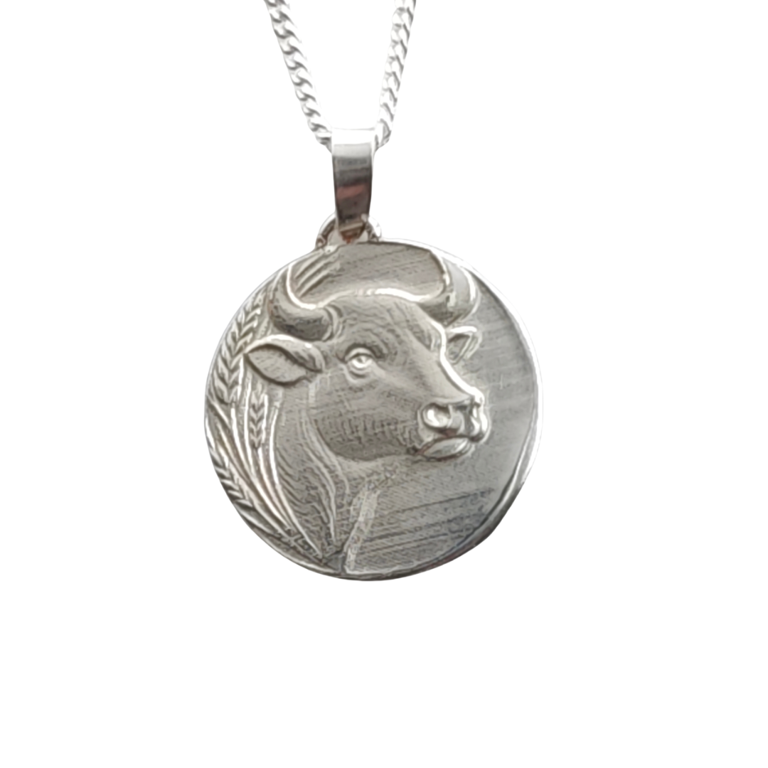 taurus zodiac necklace sterling silver bull pendant disc gift april may designed in the UK