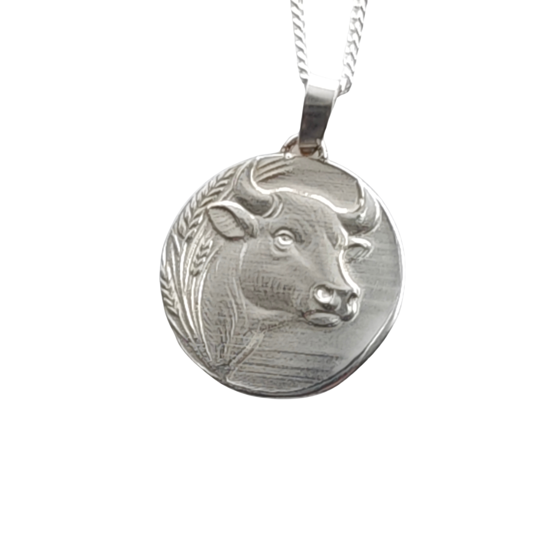 Taurus Bull Zodiac Coin Necklace – Deep Engraved Recycled Sterling Silver