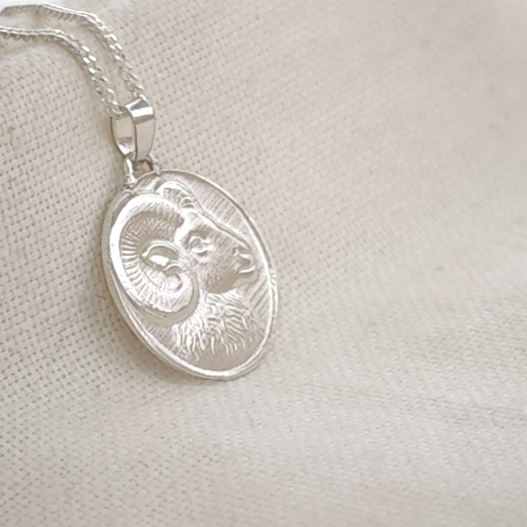 Aries Ram Zodiac Coin Necklace – Deep Engraved Recycled Sterling Silver
