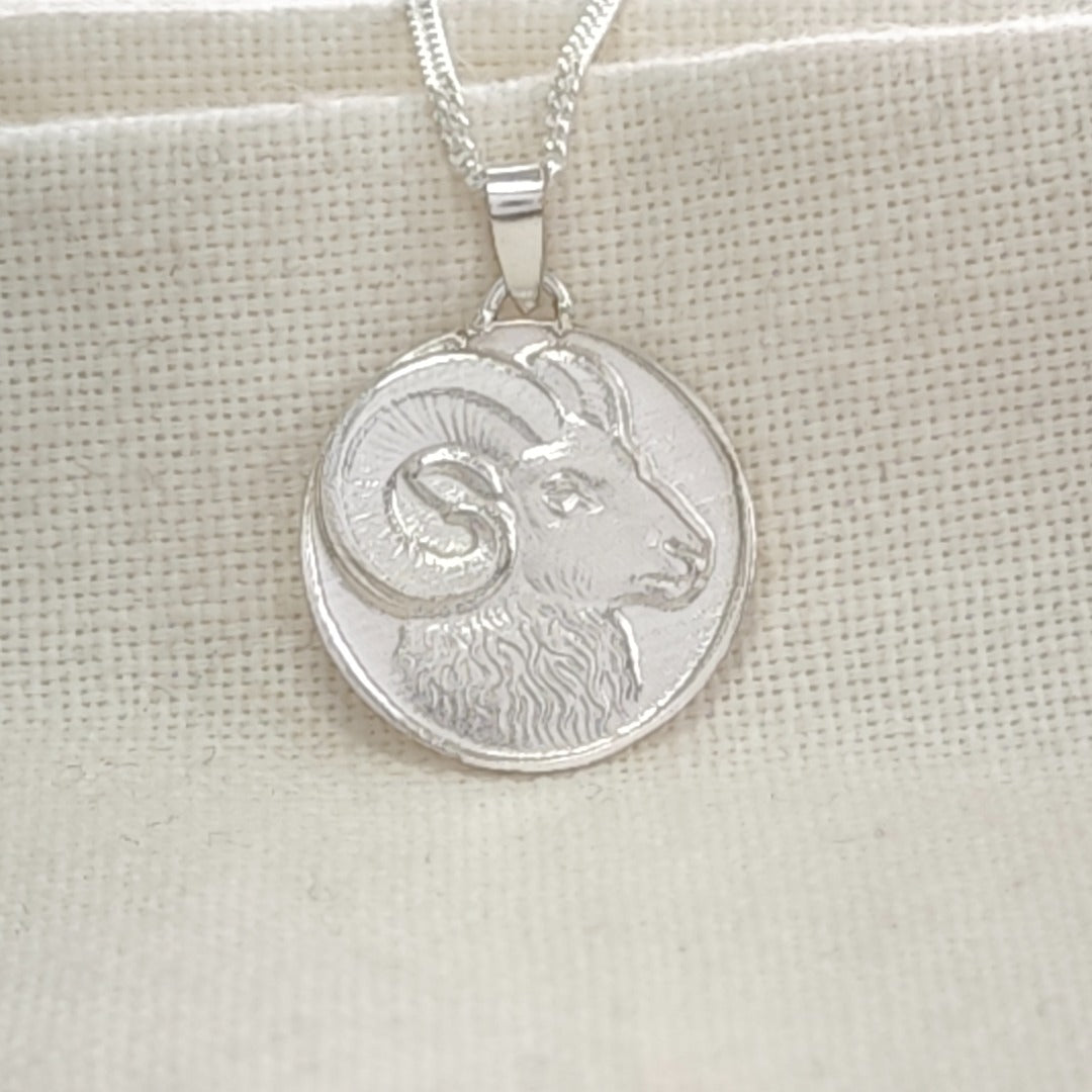 Aries Ram Zodiac Coin Necklace – Deep Engraved Recycled Sterling Silver