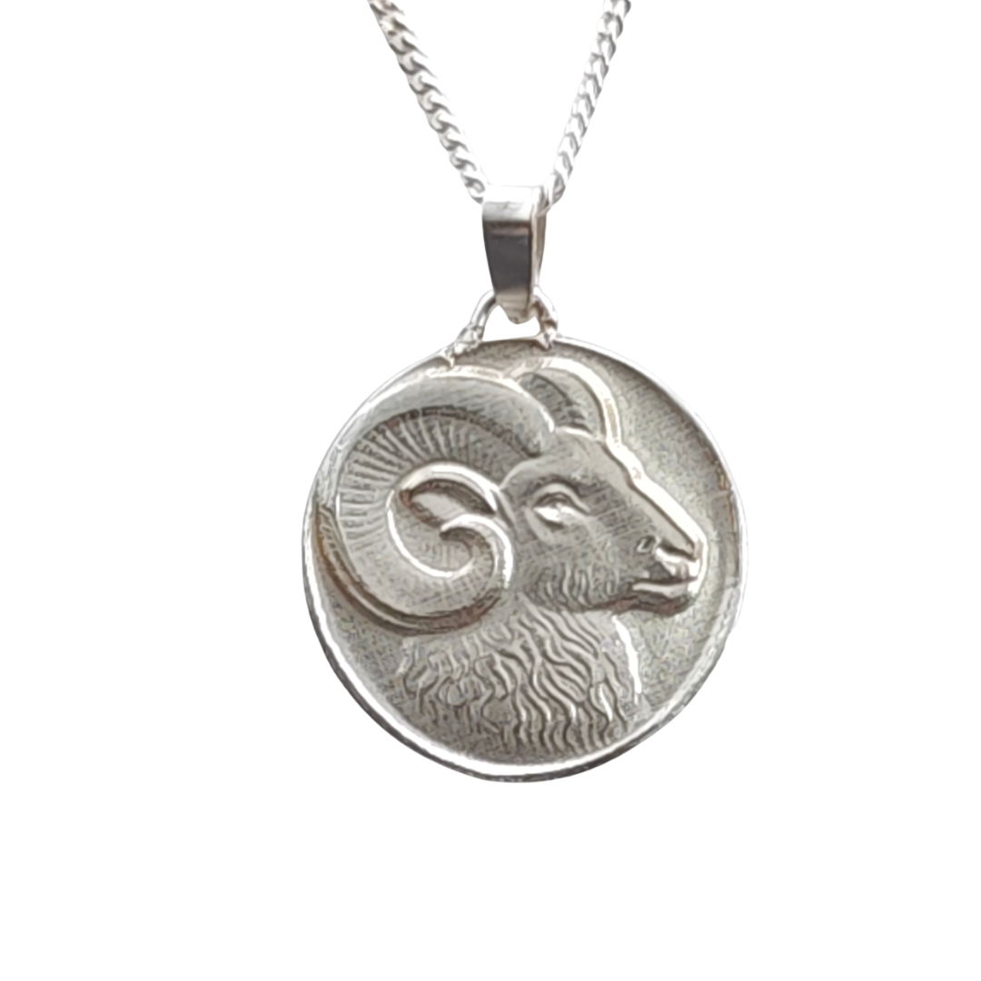 aries sterling silver necklace zodiac ram disc pendant 17mm gift uk designed in the UK