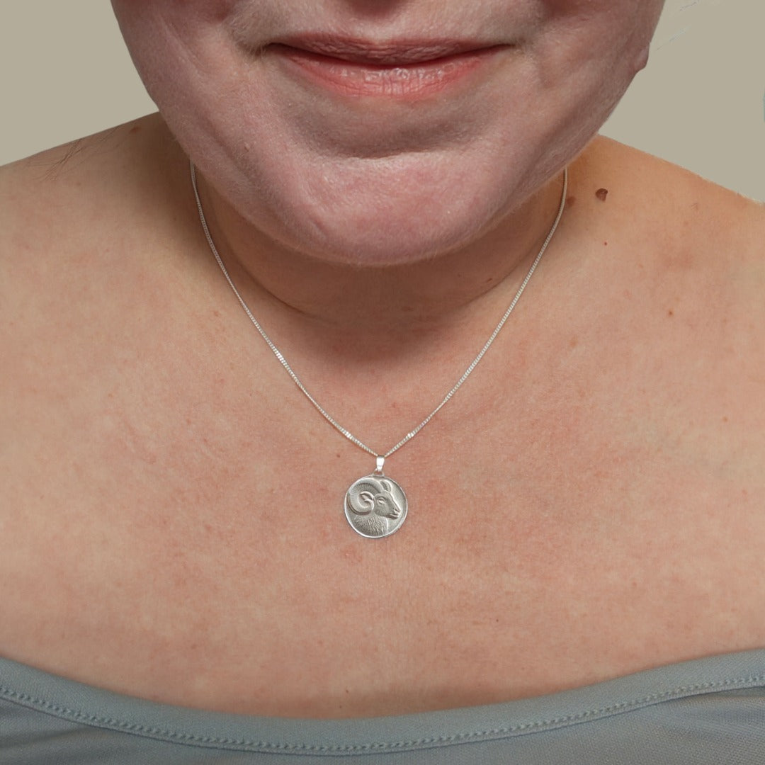 Aries Ram Zodiac Coin Necklace – Deep Engraved Recycled Sterling Silver
