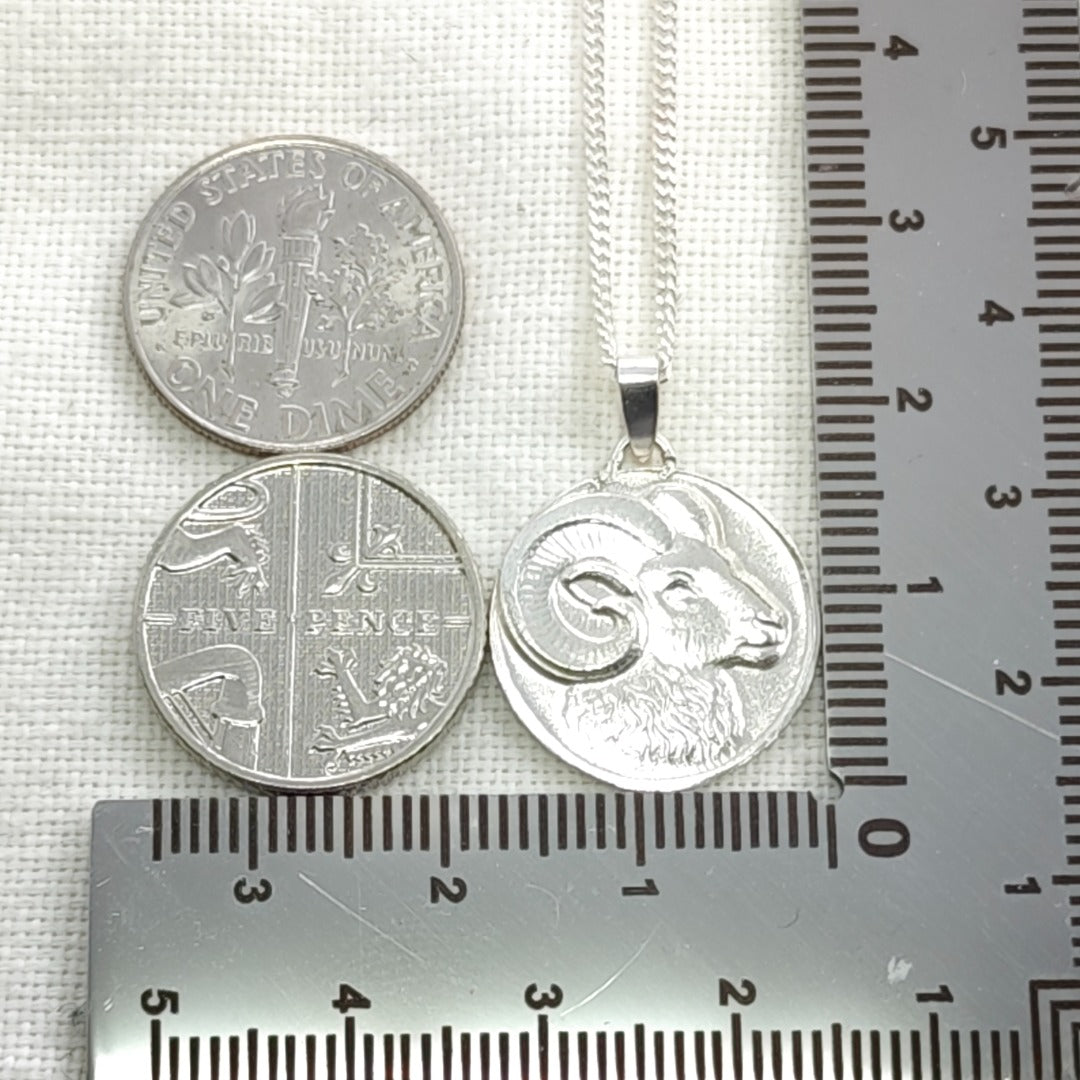 Aries Ram Zodiac Coin Necklace – Deep Engraved Recycled Sterling Silver