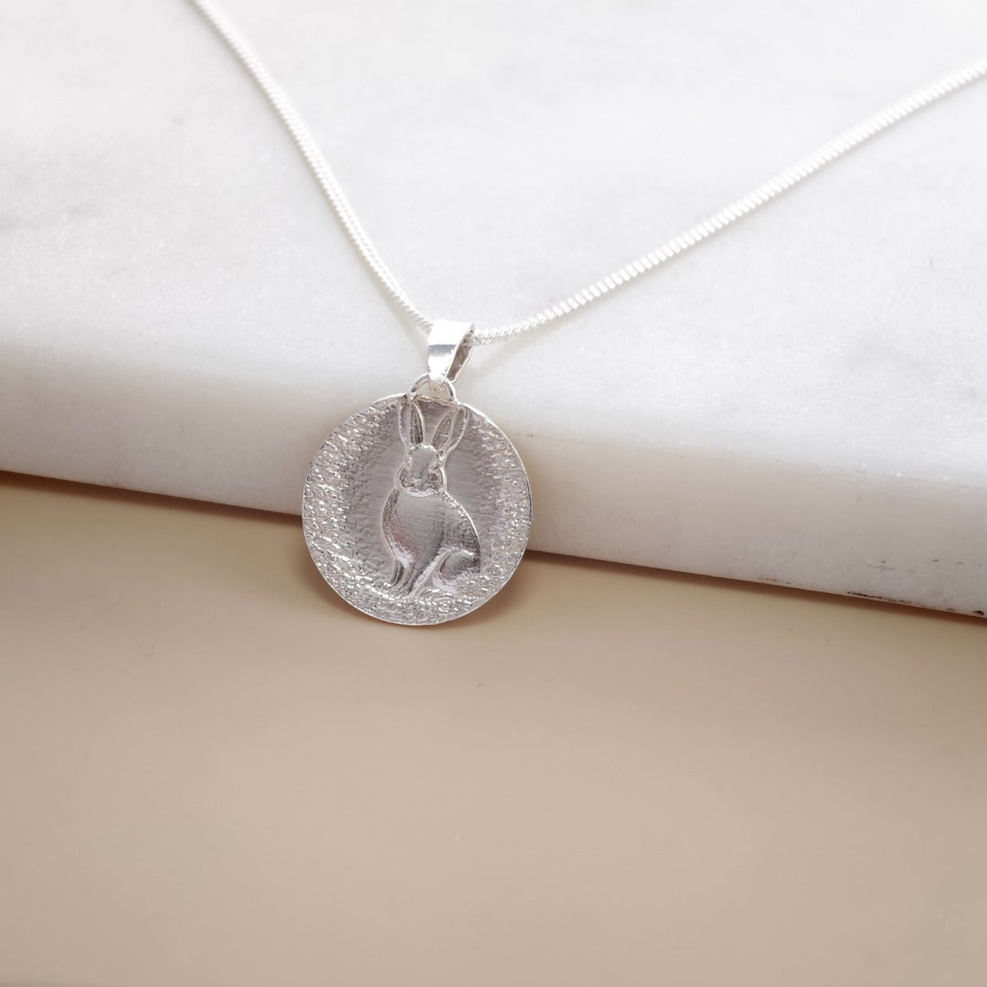 Hare Engraved Sterling Silver Coin Necklace