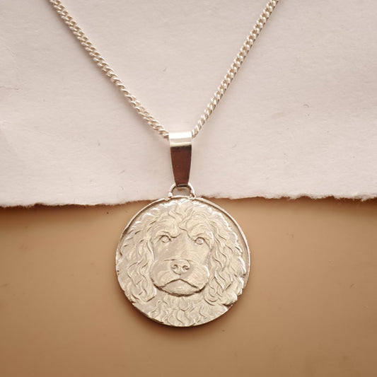 Spaniel Engraved Sterling Silver Coin Necklace