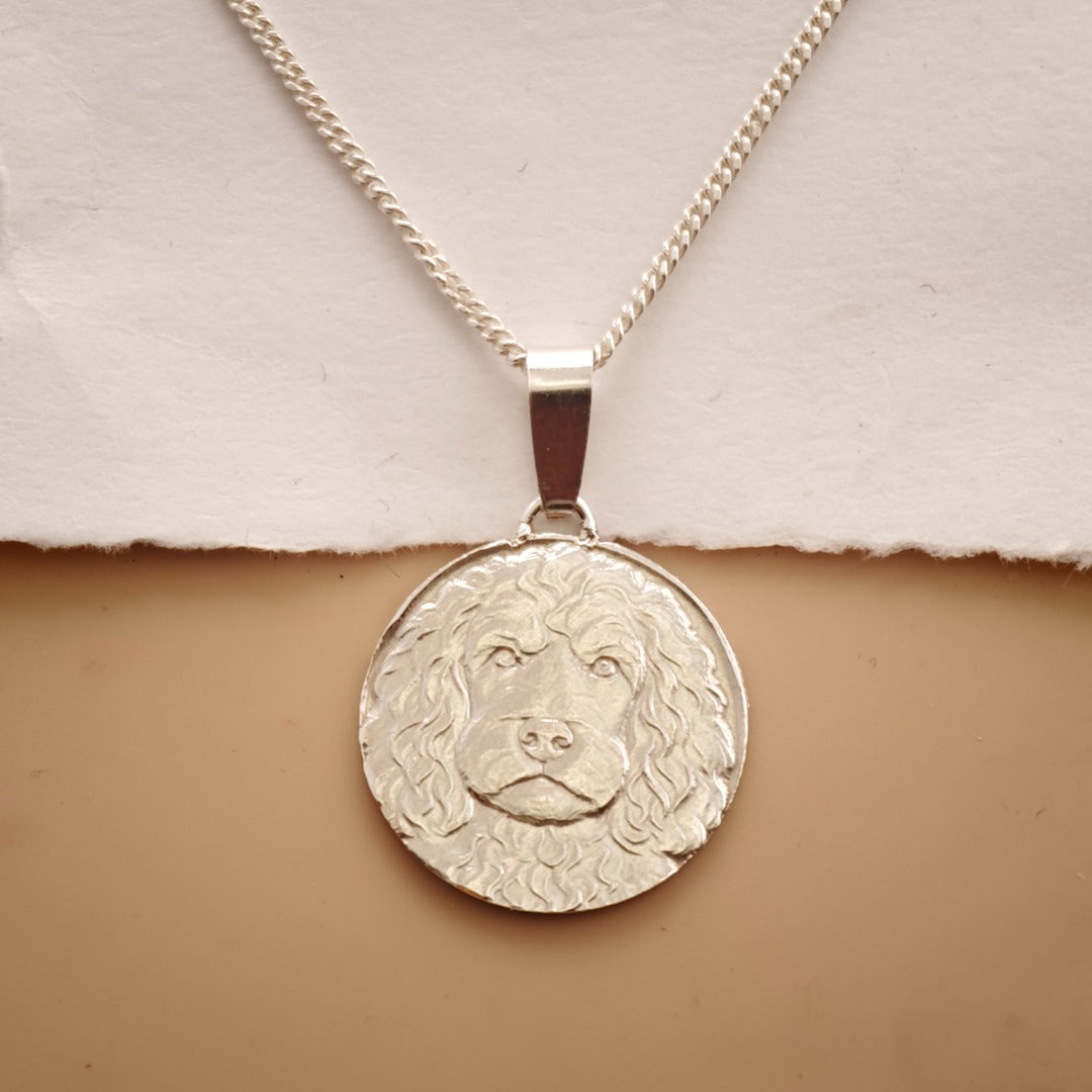 Spaniel Engraved Sterling Silver Coin Necklace