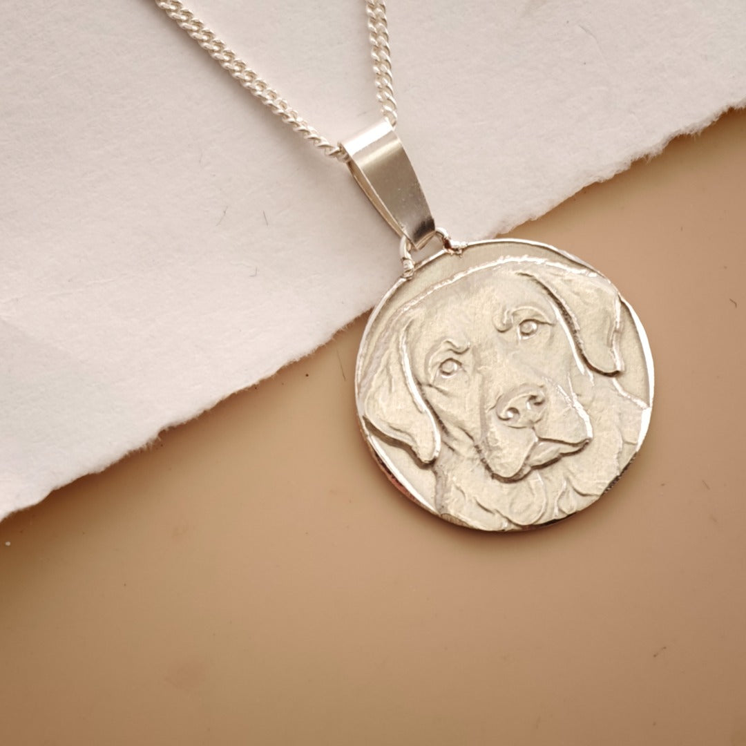 Labrador Engraved Sterling Silver Coin Necklace