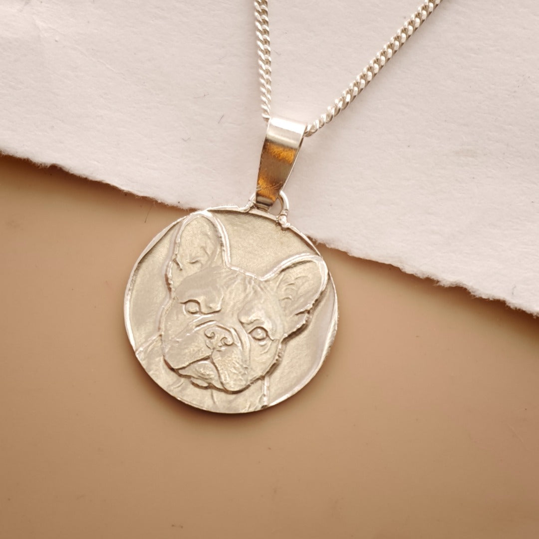 French Bulldog Engraved Sterling Silver Coin Necklace