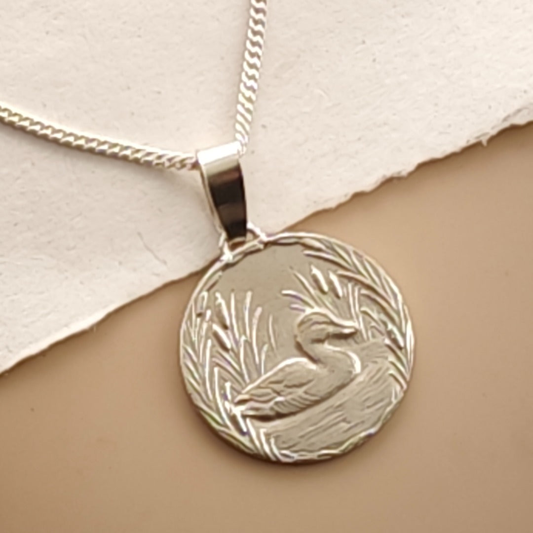 Duck Engraved Sterling Silver Coin Necklace