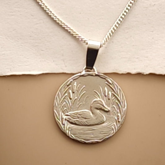 Duck Engraved Sterling Silver Coin Necklace