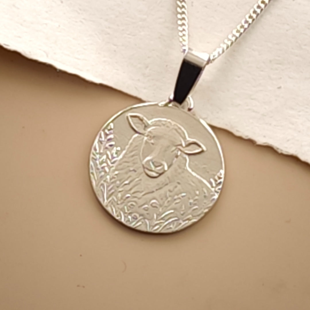 Sheep Engraved Sterling Silver Coin Necklace