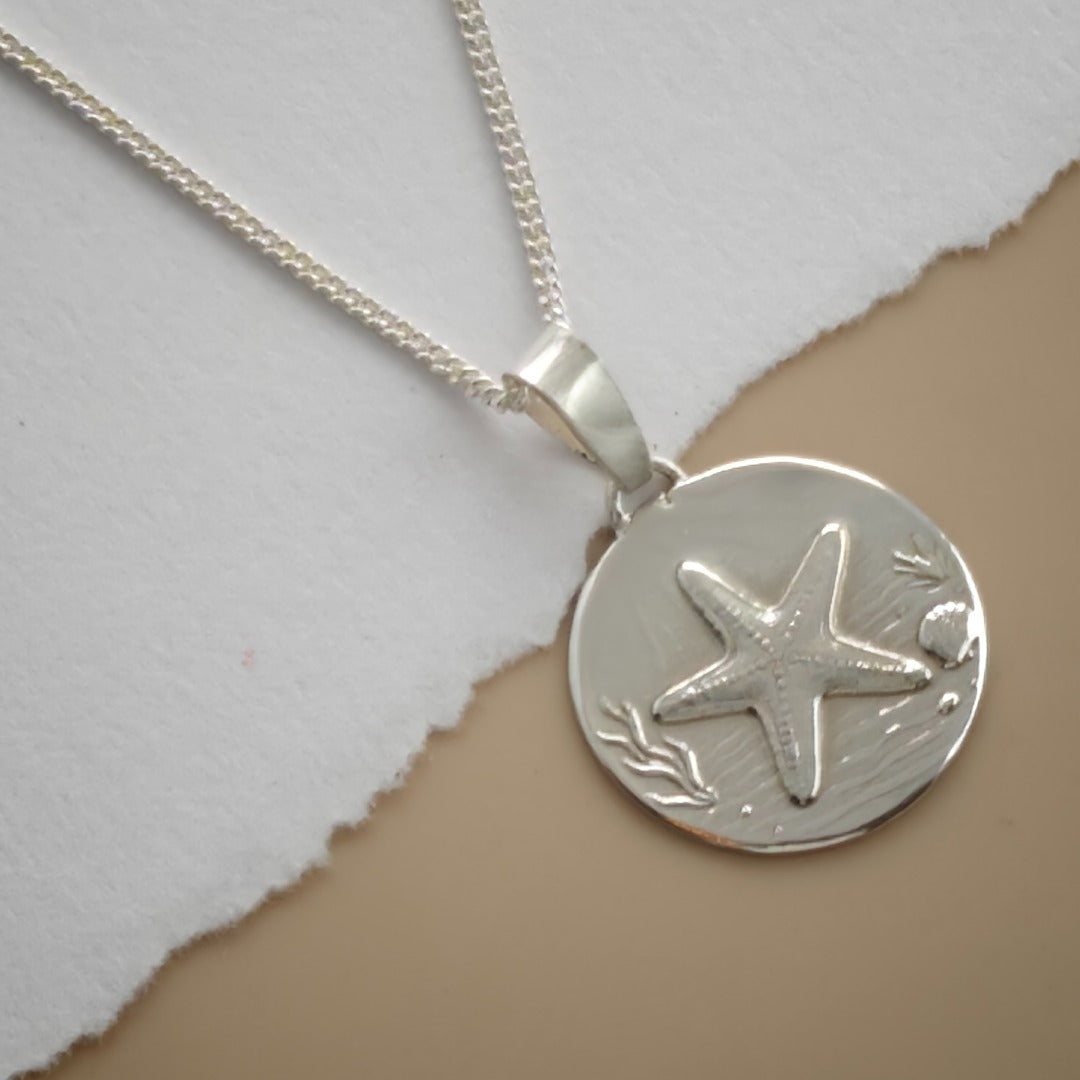 Starfish Engraved Sterling Silver Coin Necklace