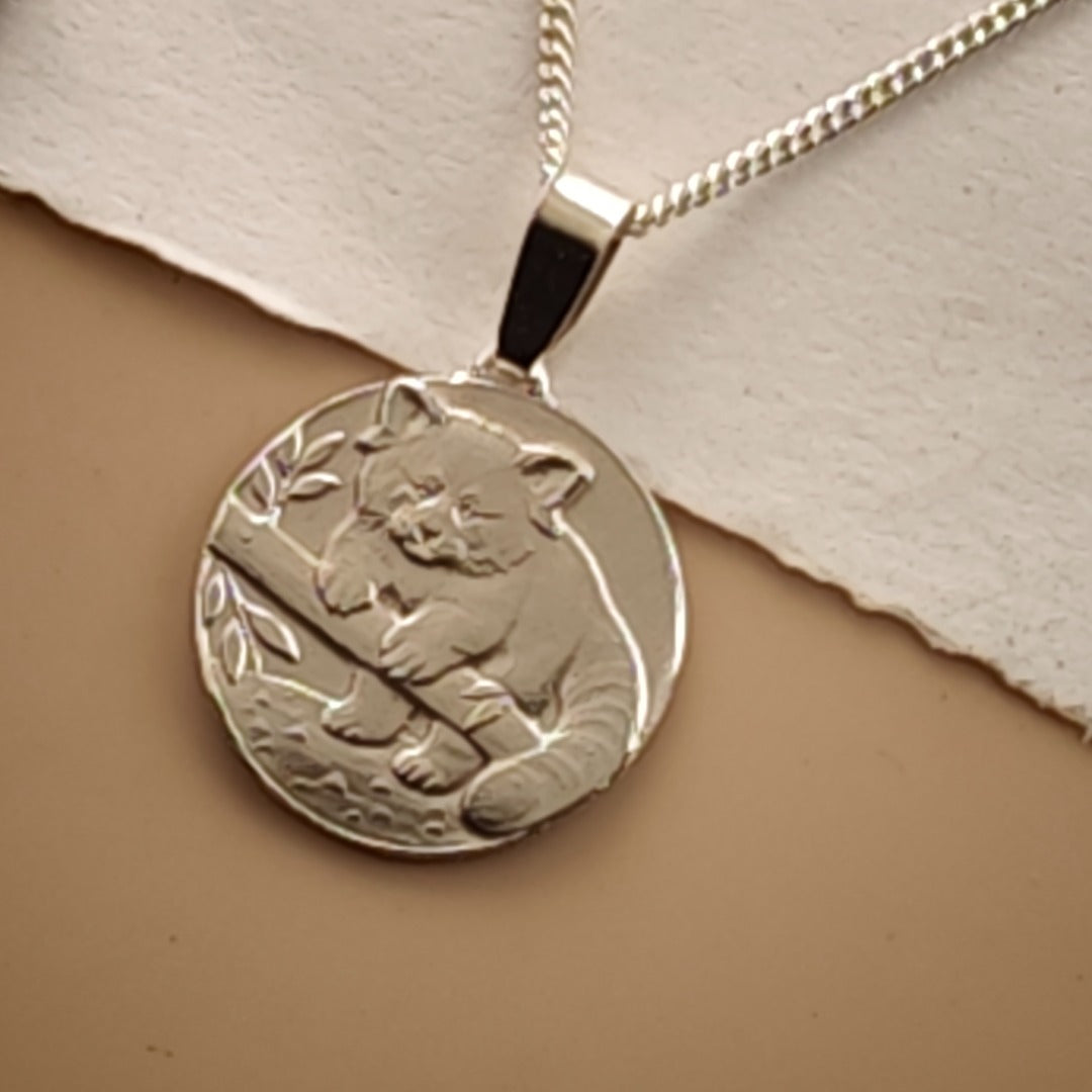 Red Panda Engraved Sterling Silver Coin Necklace