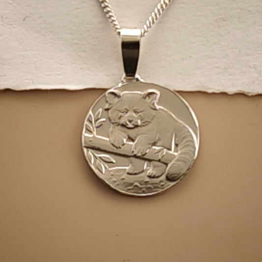 Red Panda Engraved Sterling Silver Coin Necklace