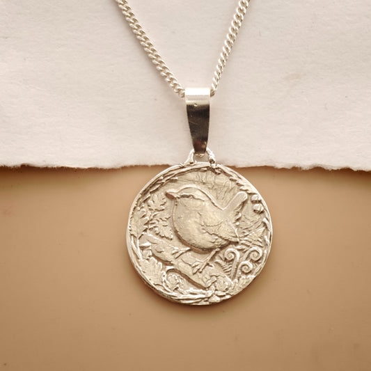 Wren Engraved Sterling Silver Coin Necklace