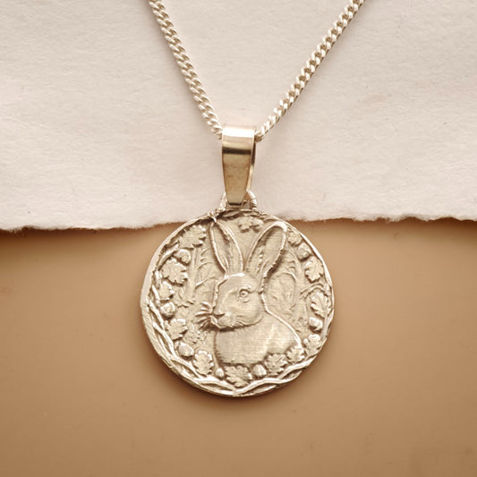 Hare Engraved Sterling Silver Coin Necklace