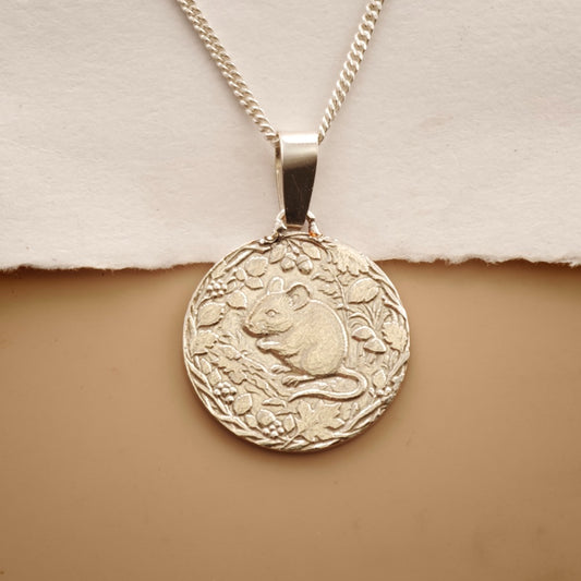 Mouse Engraved Sterling Silver Coin Necklace