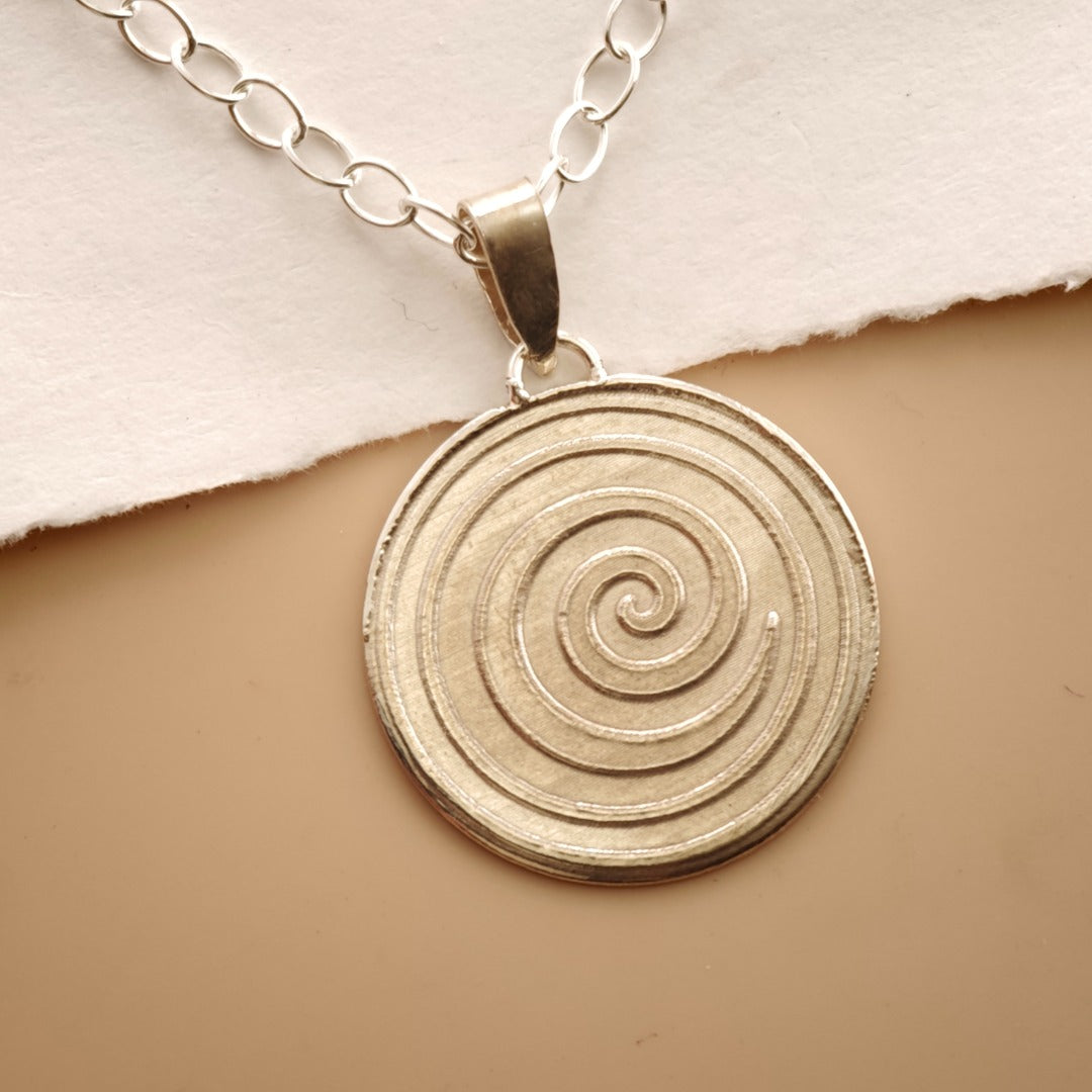Swirl Engraved Sterling Silver Coin Necklace
