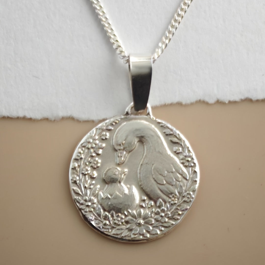 Mother Goose Engraved Sterling Silver Coin Necklace