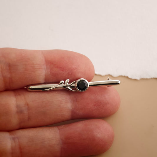 Dark Sapphire Sterling Silver Bar Brooch