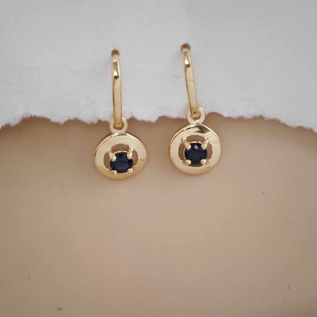 Sapphire 9ct Gold Round Disc Earrings