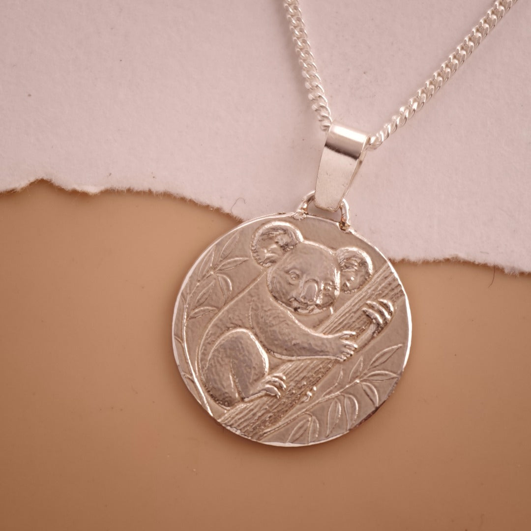 Koala Engraved Sterling Silver Coin Necklace