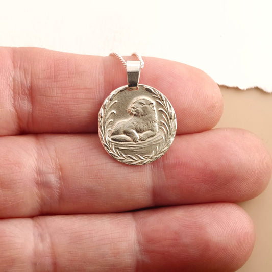 Otter Engraved Sterling Silver Coin Necklace