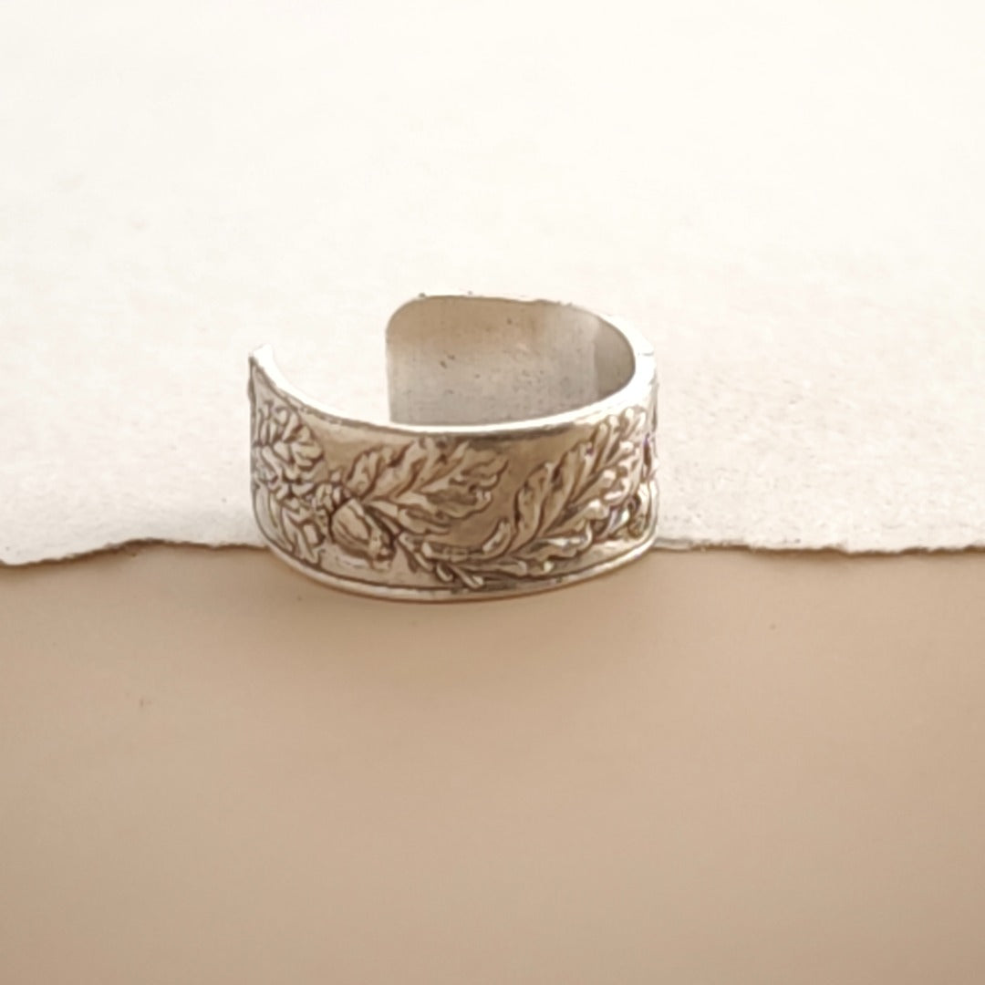Oak & Acorn Engraved Sterling Silver Ear Cuff