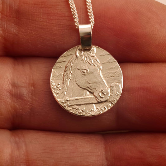 Horse Engraved Sterling Silver Coin Necklace