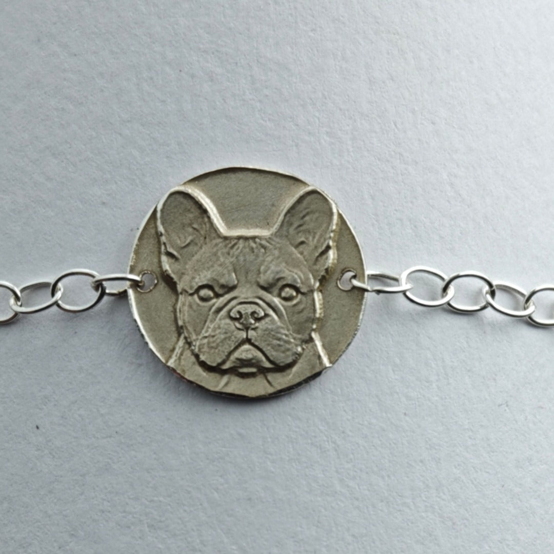 French Bulldog Engraved Sterling Silver Coin Bracelet