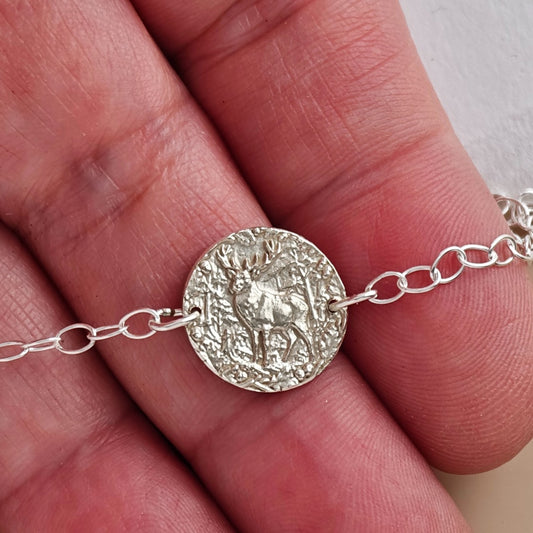 Stag coin bracelet - engraving detail