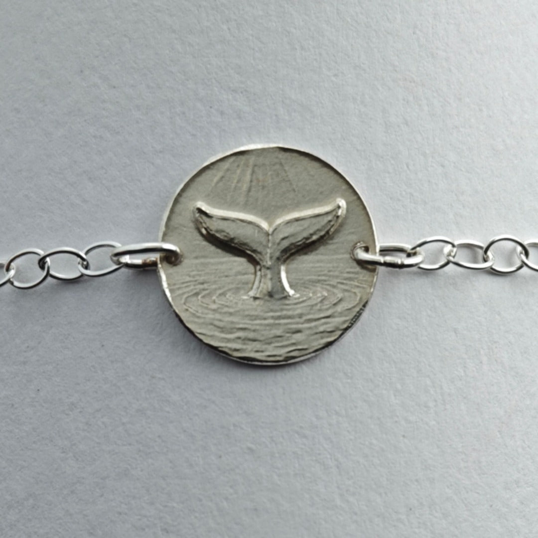 Whale Tail Engraved Sterling Silver Coin Bracelet