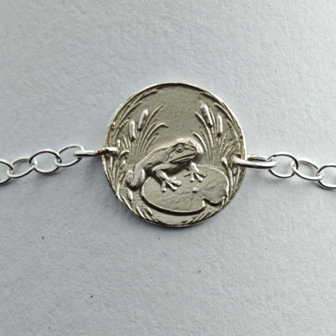 Frog Engraved Sterling Silver Coin Bracelet