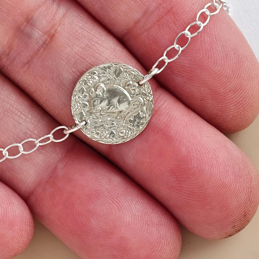 Mouse coin bracelet - engraving detail