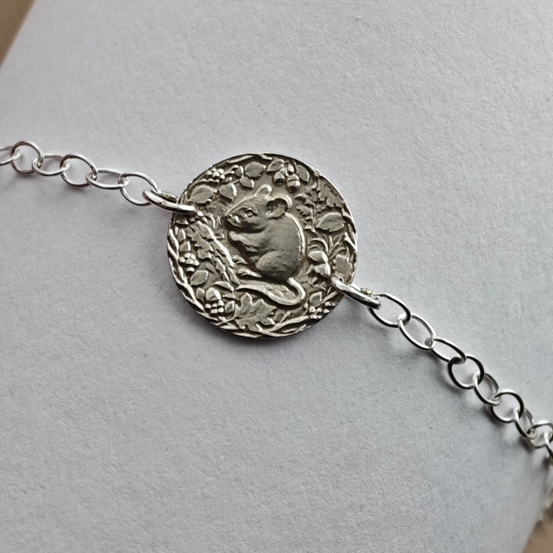 Mouse Engraved Sterling Silver Coin Bracelet