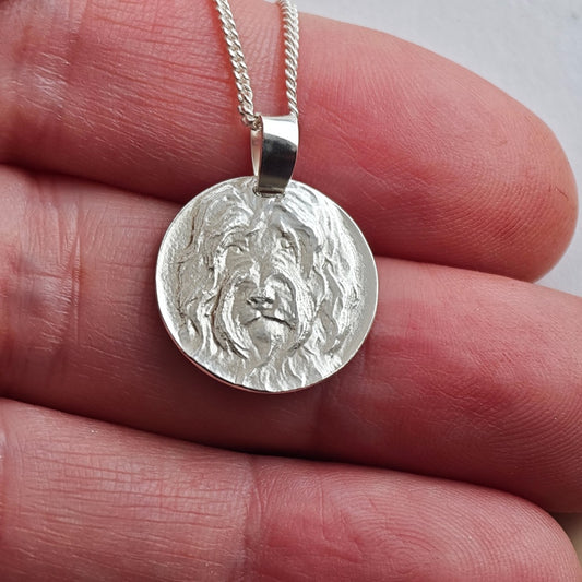Sheepdog Engraved Sterling Silver Coin Necklace