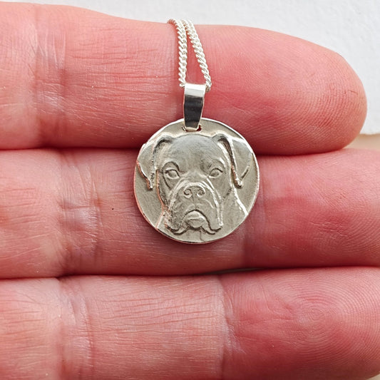 Boxer Engraved Sterling Silver Coin Necklace
