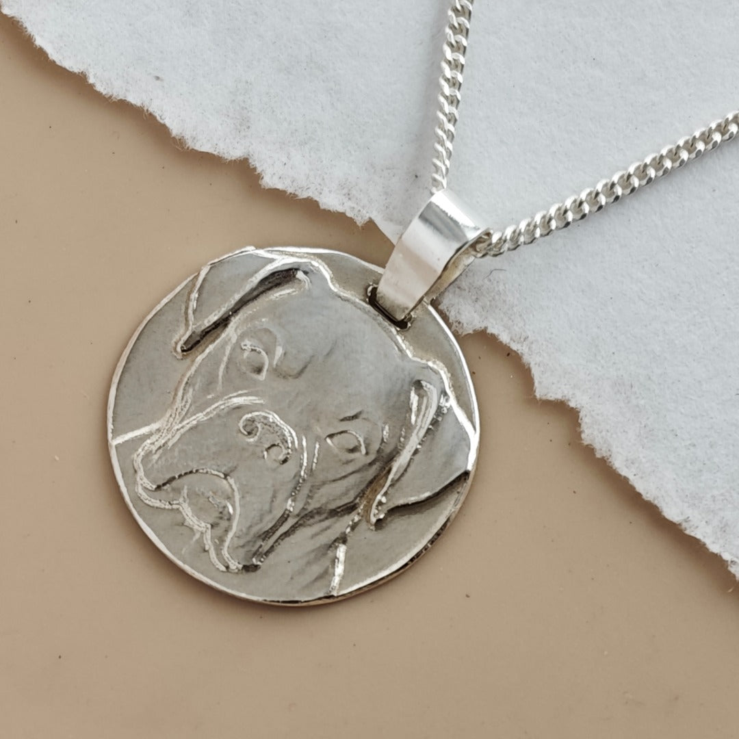 Boxer Engraved Sterling Silver Coin Necklace