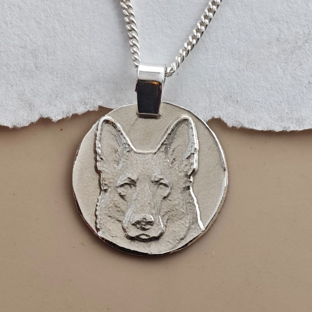 Alsatian Coin Pendant Necklace, Recycled Sterling Silver